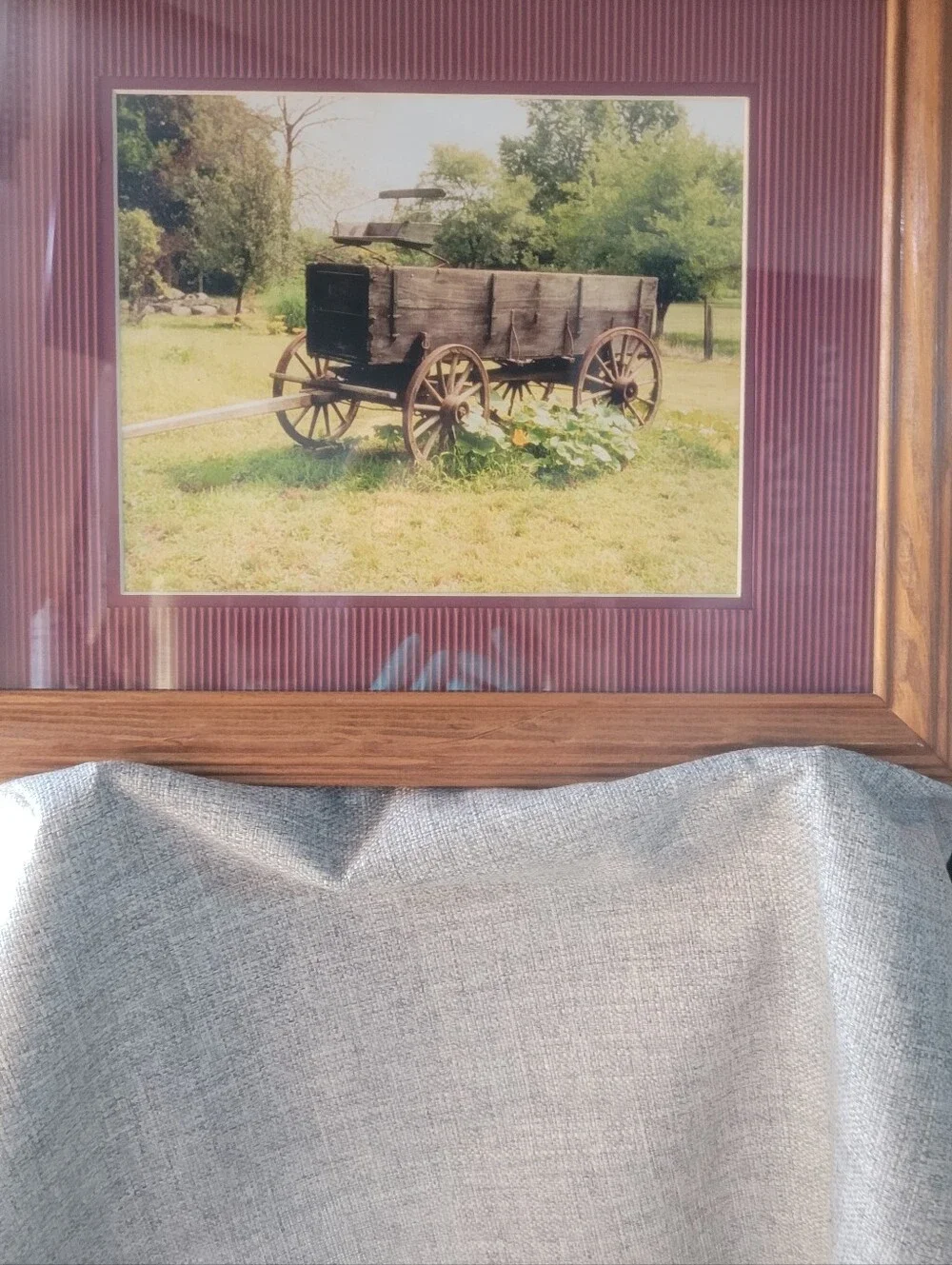 Wood Frame Rustic Wagon Print in Burgundy Mat